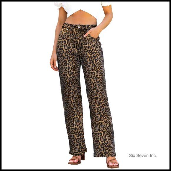 Denim - High Waisted Straight Leg Jeans with Tummy Control Stretchy Lightweight